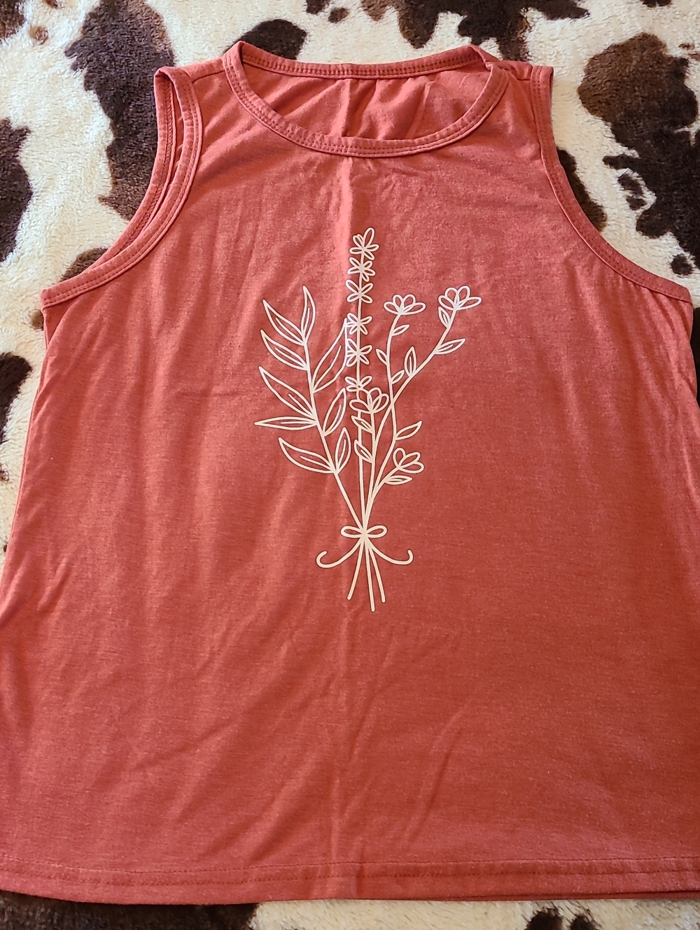 SHEIN Rust Tank Top with White Floral Line Art